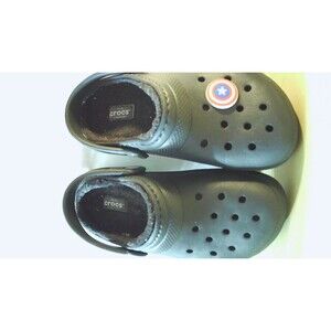 Black Crocs Size J2 with Fuzzy Inner Lining with Captain America Jibbitz